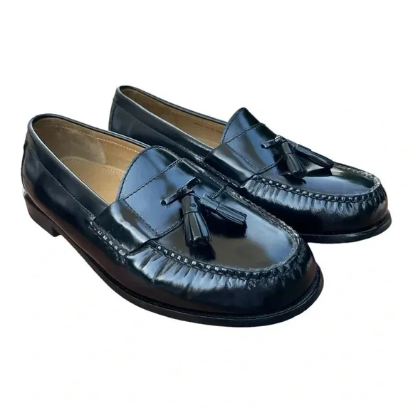 Cole Haan Men's Slip On Pinch Tassel Black Leather Loafers Size 10.5 3E EEE Wide