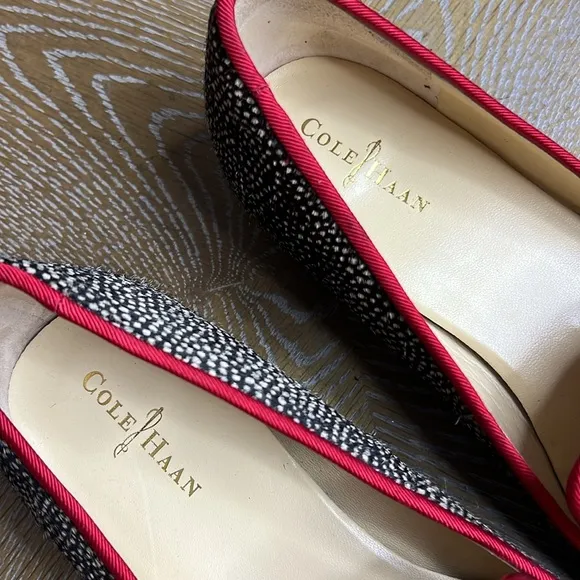 COLE HAAN Nike Air Black and Cream Spotted Calf Hair Slip Ons Flats 7.5