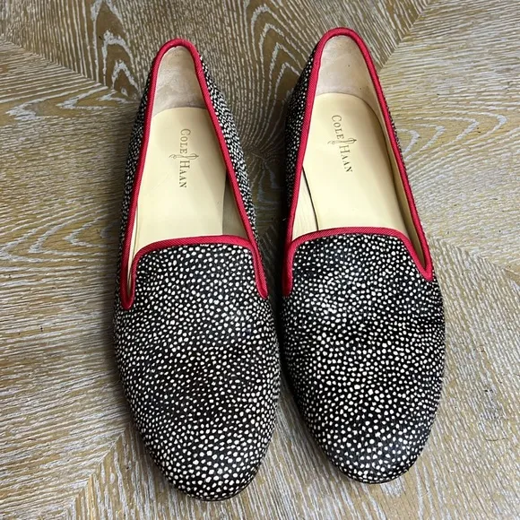COLE HAAN Nike Air Black and Cream Spotted Calf Hair Slip Ons Flats 7.5