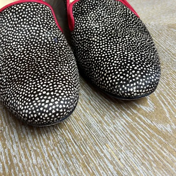 COLE HAAN Nike Air Black and Cream Spotted Calf Hair Slip Ons Flats 7.5