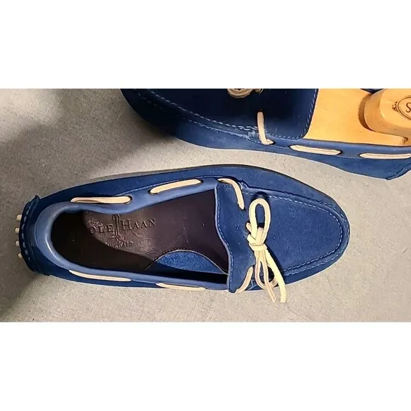 Cole Haan NikeAir Driving Moccasins Shoes Men's Size 8 W 10 Blue Suede Loafers