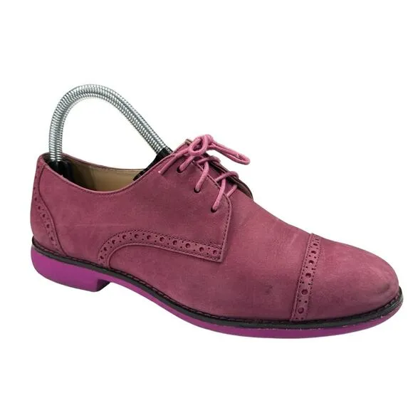 Cole Haan Oxford Gramercy Women's 7.5Orchid Pink Suede Cap Toe Lace Up Loafers