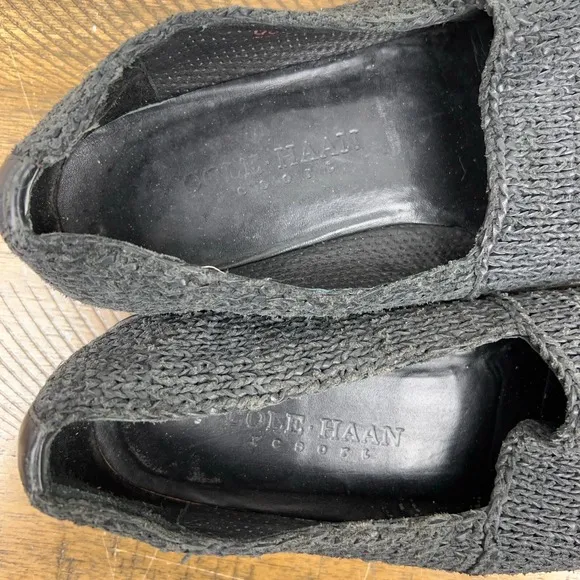 Cole Haan Resort Shoes Mens 8.5 Black Braided Loafers Leather Slip On Brazil