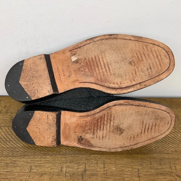 Cole Haan Resort Shoes Mens 8.5 Black Braided Loafers Leather Slip On Brazil