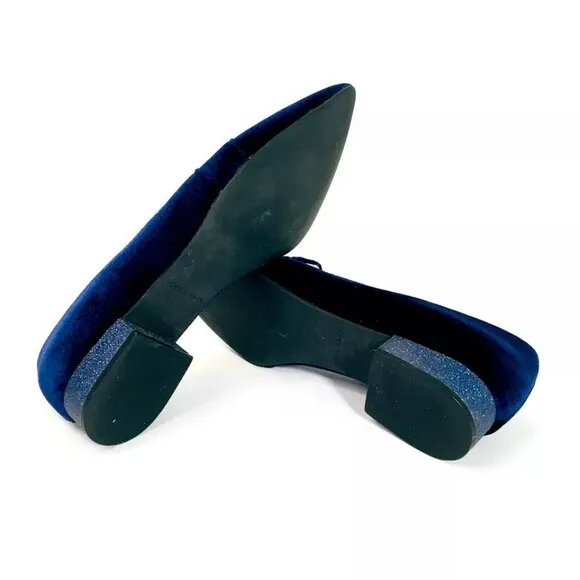 Cole Haan Women’s 7.5 B Blue Velvet Loafers Flats Glitter Heels Pointed Toe