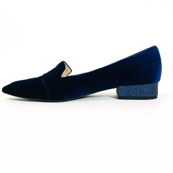 Cole Haan Women’s 7.5 B Blue Velvet Loafers Flats Glitter Heels Pointed Toe