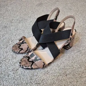 Cole Haan Women’s 8 Aniston Elastic Black Snake Print Leather Heels Sandals