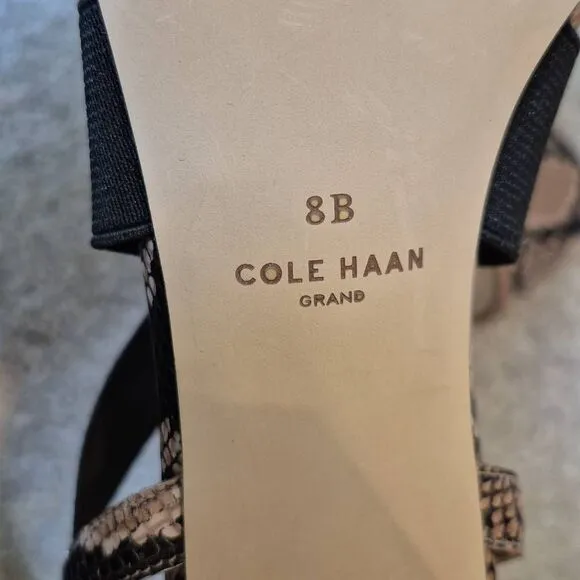 Cole Haan Women’s 8 Aniston Elastic Black Snake Print Leather Heels Sandals