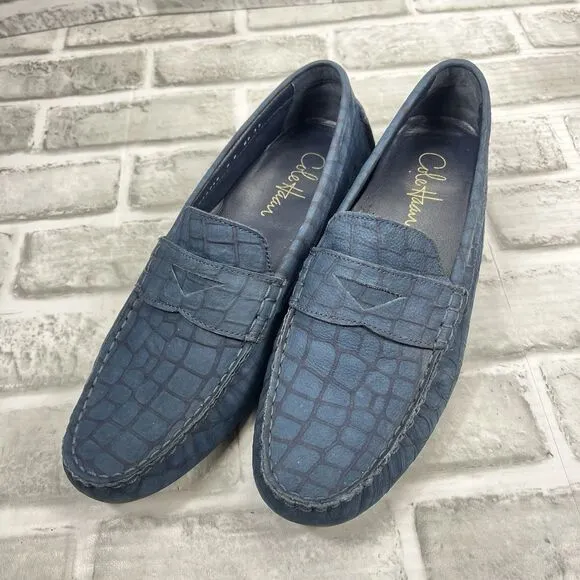 Cole Haan Wyatt Bit Driver Women's Size 9 B Animal Print Blue Leather Loafers