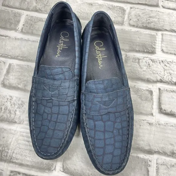Cole Haan Wyatt Bit Driver Women's Size 9 B Animal Print Blue Leather Loafers