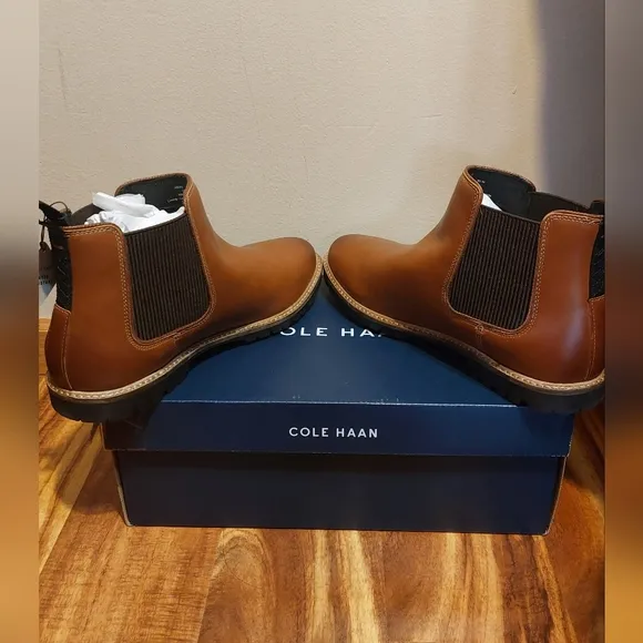 Cole Hann Men's Midland Lug Chelsea Brown Leather Boots Size 9.5