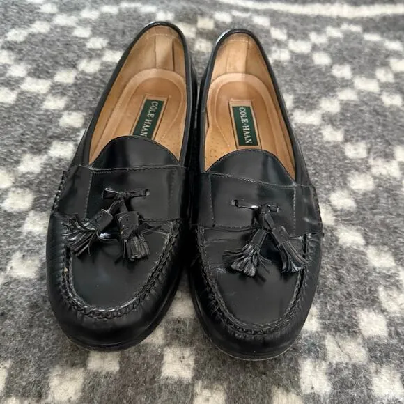 Cole Hann Men's Size 11.5 D Black Tassle Leather Old Money Loafers Dress Shoes