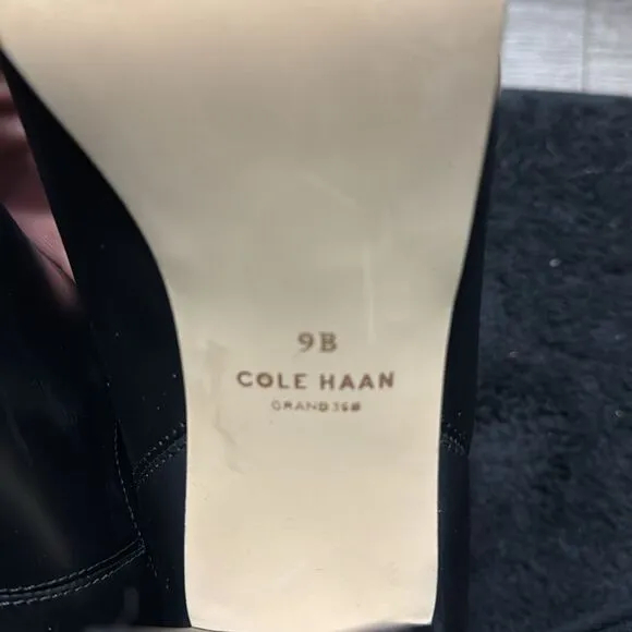 Cole Haan Remi Black Leather Almond Toe Block Heel Pull On Ankle Boots Size 9