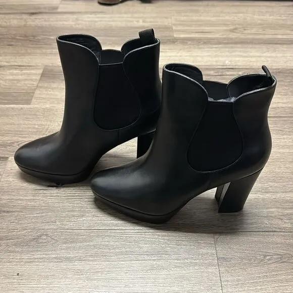 Cole Haan Remi Black Leather Almond Toe Block Heel Pull On Ankle Boots Size 9