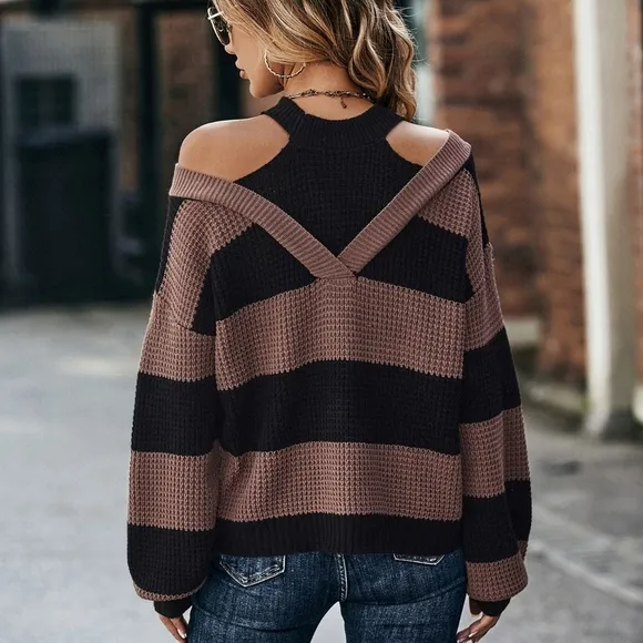 Color Block Drop Shoulder 2 In 1 Sweater