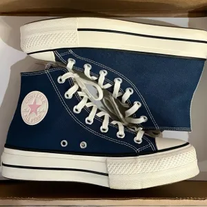 Converse Navy Denim and White High-Top Sneakers