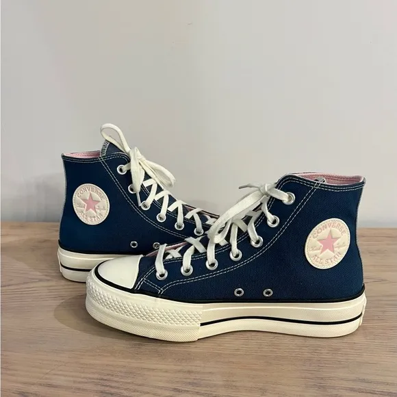 Converse Navy Denim and White High-Top Sneakers