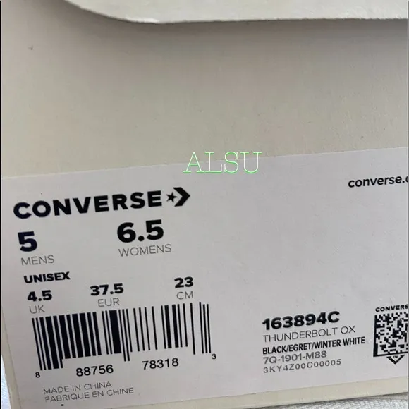 Converse Thunderbolt Men’s Size Low Top Canvas Black Casual Sneakers 163894C