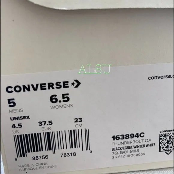 Converse Thunderbolt Men’s Size Low Top Canvas Black Casual Sneakers 163894C