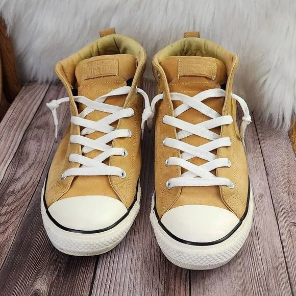 Converse Chuck Taylor All Star Tan Suede Mid Top Lace-up Sneakers 148585 Sz 12