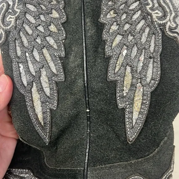 Corral boots western sz7.5 cowboy silver gray suede crystal winged pull on