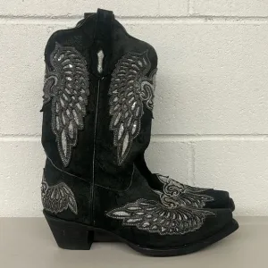Corral boots western sz7.5 cowboy silver gray suede crystal winged pull on