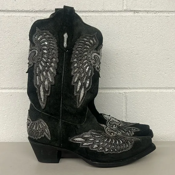 Corral boots western sz7.5 cowboy silver gray suede crystal winged pull on