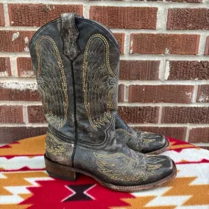 Corral Teens Wing &amp; Cross Boys A 1032 Black Leather Pull On Western Boots Size 5
