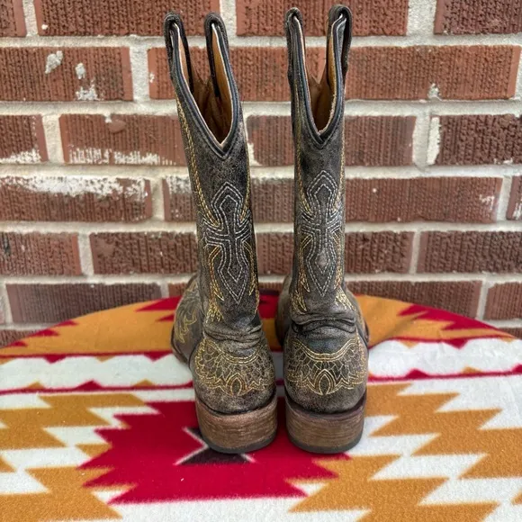 Corral Teens Wing &amp; Cross Boys A 1032 Black Leather Pull On Western Boots Size 5