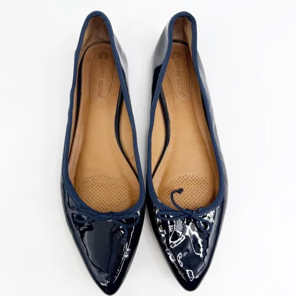 Corso Como Blue Patent Leather Pointed Toe Recital Bow Slip On Flats Size 9M