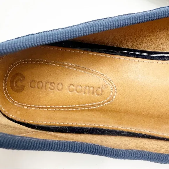 Corso Como Blue Patent Leather Pointed Toe Recital Bow Slip On Flats Size 9M