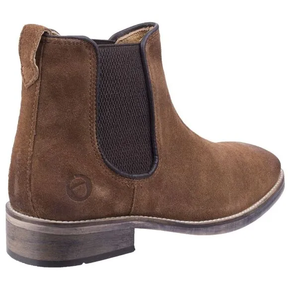 Cotswold Mens Corsham Town Leather Pull On Casual Chelsea Ankle Boots / Camel
