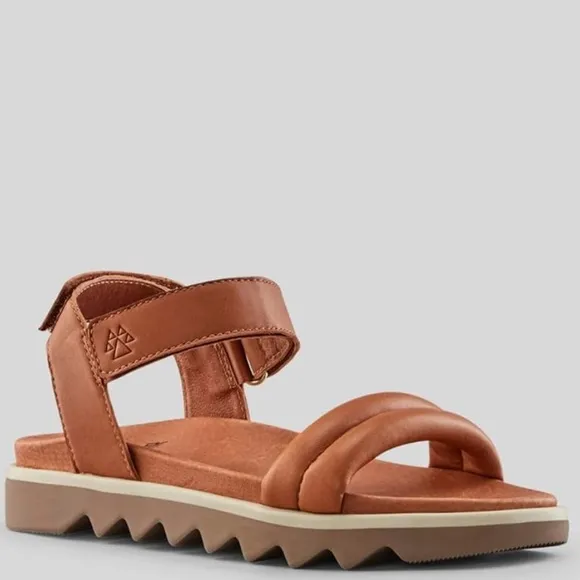 Cougar Nolo Sandals Cognac Brown Tan Leather Flatform Strappy Sawtooth Size 10