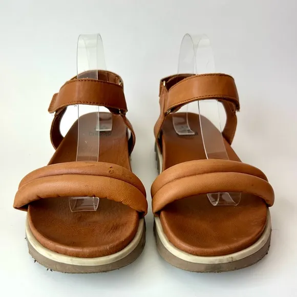 Cougar Nolo Sandals Cognac Brown Tan Leather Flatform Strappy Sawtooth Size 10