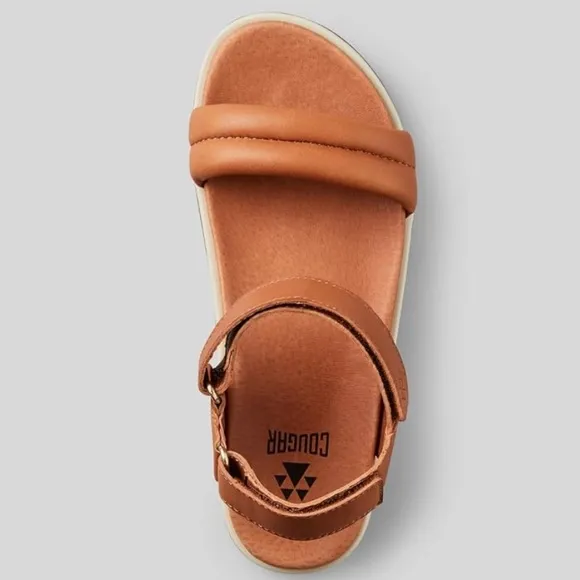 Cougar Nolo Sandals Cognac Brown Tan Leather Flatform Strappy Sawtooth Size 10