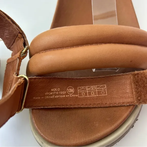 Cougar Nolo Sandals Cognac Brown Tan Leather Flatform Strappy Sawtooth Size 10