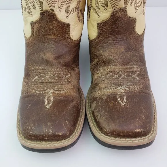 Cowboy Legend Boys Size 1Y Brown Leather Pull On Western Cowboy Boots 709-30K-AR