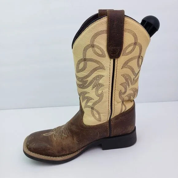 Cowboy Legend Boys Size 1Y Brown Leather Pull On Western Cowboy Boots 709-30K-AR