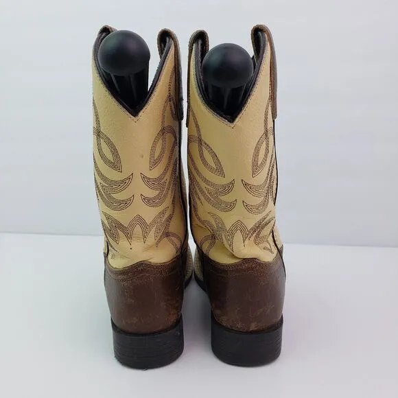 Cowboy Legend Boys Size 1Y Brown Leather Pull On Western Cowboy Boots 709-30K-AR