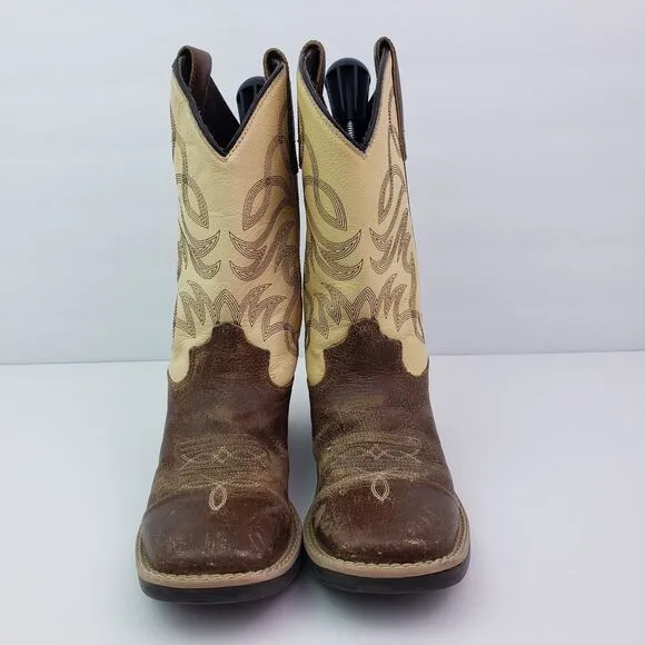 Cowboy Legend Boys Size 1Y Brown Leather Pull On Western Cowboy Boots 709-30K-AR