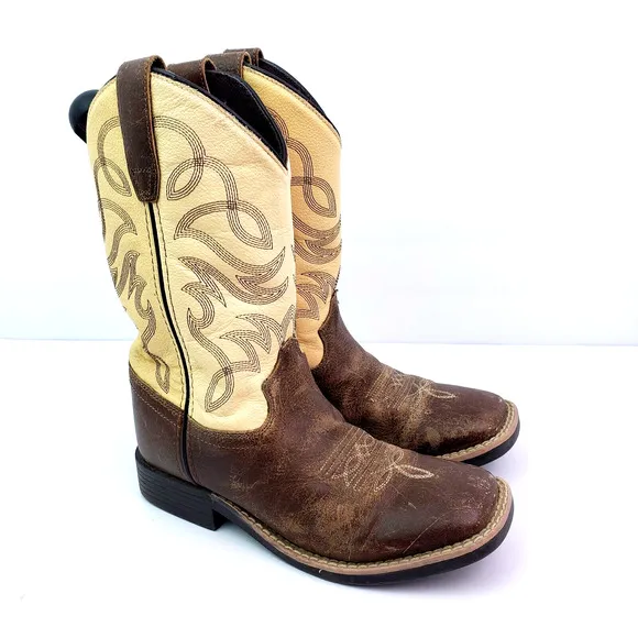 Cowboy Legend Boys Size 1Y Brown Leather Pull On Western Cowboy Boots 709-30K-AR