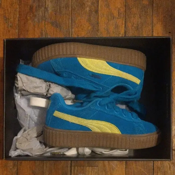 Creepy Phatty PS Puma X FENTY : Speed Blue and Lime Pow Suede Sneakers - Kids