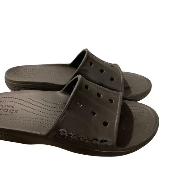 Crocs Baya II Slide 208215-001 Unisex US M12 Flats Black Rubber Slip-On Sandals