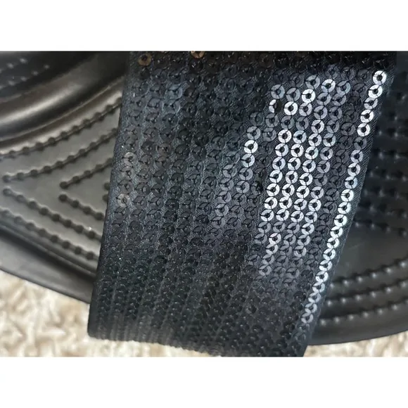 Crocs Wedge Sandals Sequin Strap Adjustable Hook Black Casual Size W9