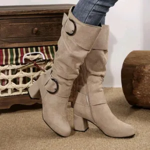 Cross-Border European And American Style Plus Size Knee-High Boots With Pleated