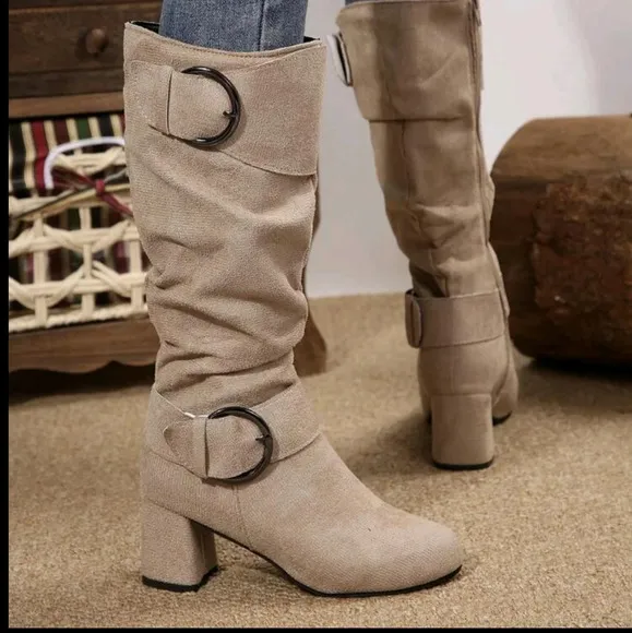 Cross-Border European And American Style Plus Size Knee-High Boots With Pleated