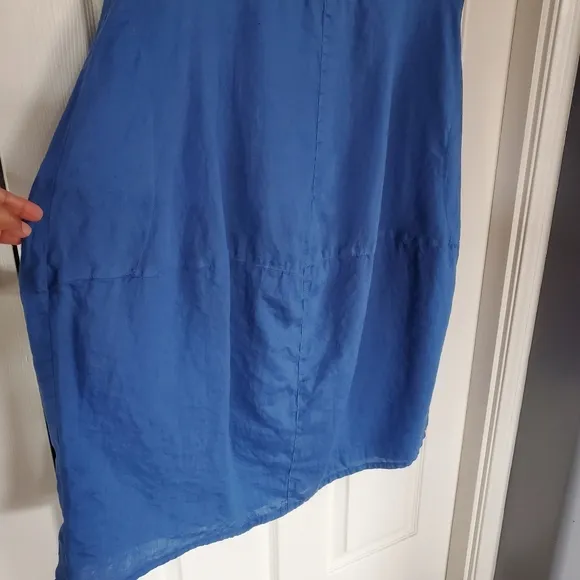 Cut Loose Seamed Bubble Midi Dress Linen Blend Blue Pullover Sleeveless Size XL
