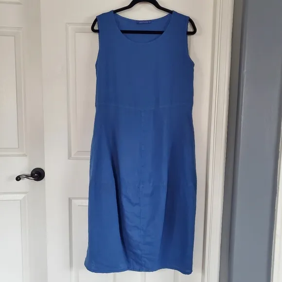 Cut Loose Seamed Bubble Midi Dress Linen Blend Blue Pullover Sleeveless Size XL