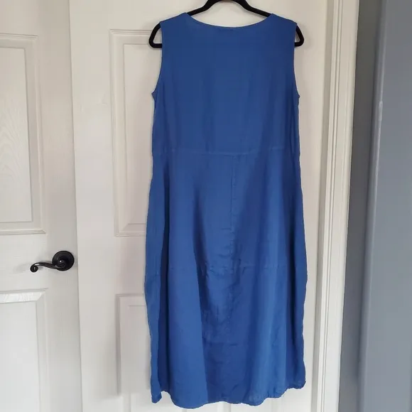 Cut Loose Seamed Bubble Midi Dress Linen Blend Blue Pullover Sleeveless Size XL