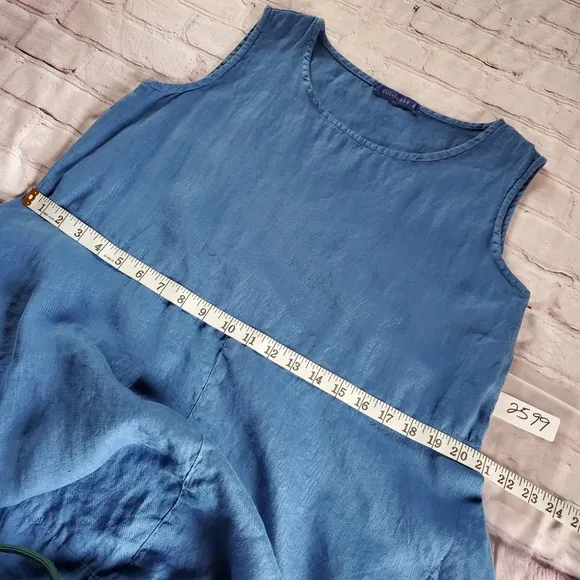Cut Loose Seamed Bubble Midi Dress Linen Blend Blue Pullover Sleeveless Size XL